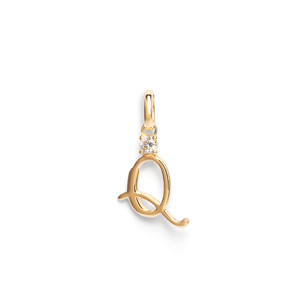Initial Q Pendant with 0.05ct of Laboratory-Grown Diamonds in 9kt Yellow Gold Pendants Bevilles 