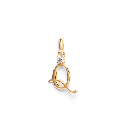 Initial Q Pendant with Solitaire 0.05ct Laboratory-Grown Diamond in 9kt Yellow Gold Pendants Bevilles 