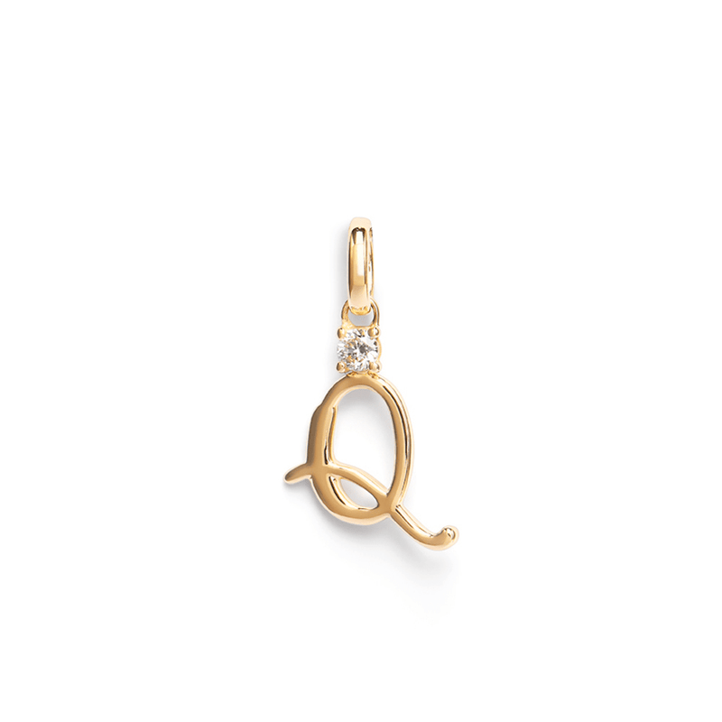 Initial Q Pendant with 0.05ct of Laboratory-Grown Diamonds in 9kt Yellow Gold Pendants Bevilles 