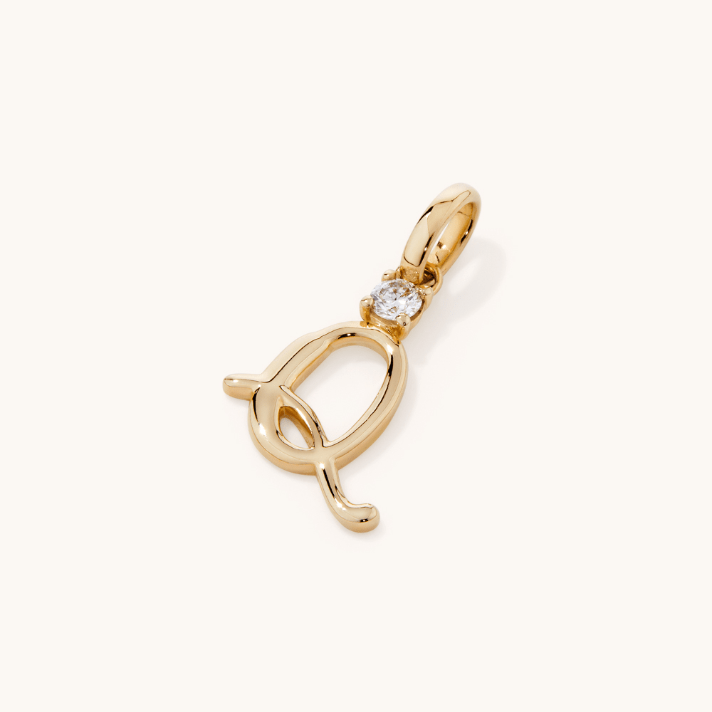 Initial Q Pendant with Solitaire 0.05ct Laboratory-Grown Diamond in 9kt Yellow Gold Pendants Bevilles 