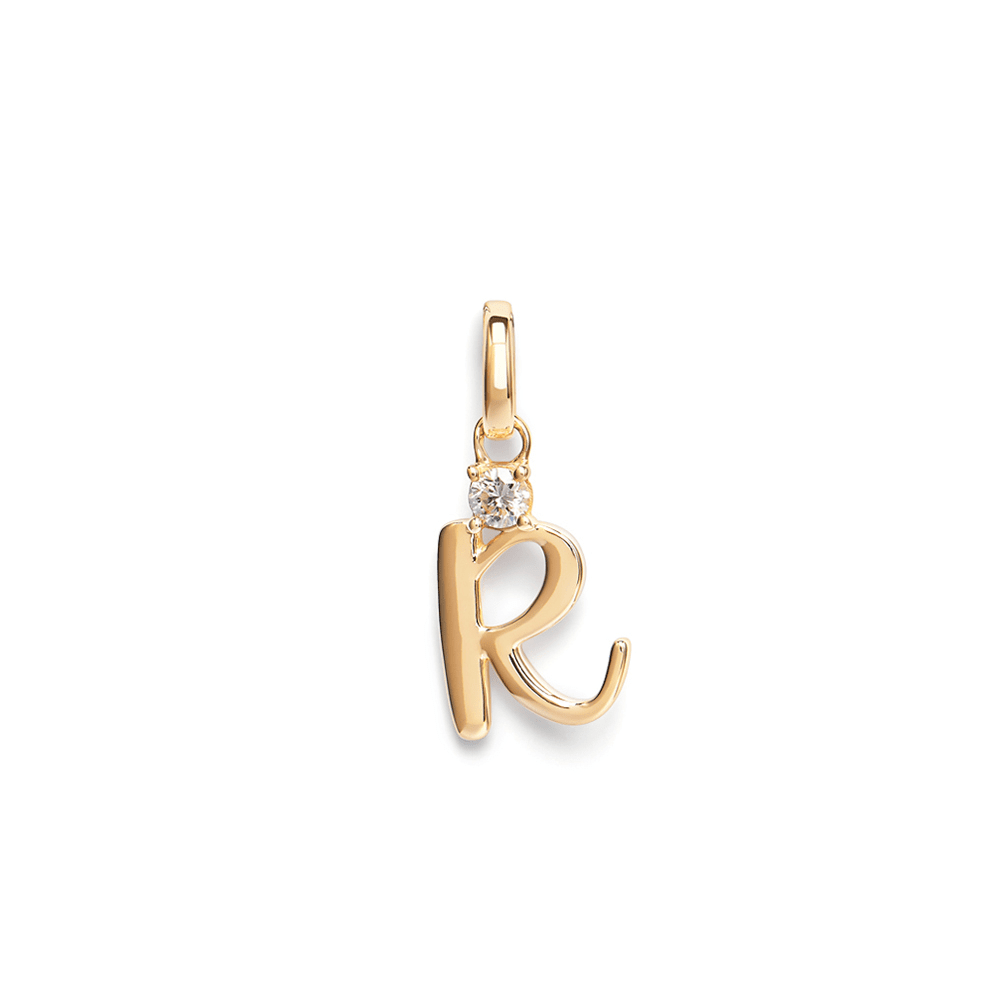 Initial R Pendant with 0.05ct of Laboratory-Grown Diamonds in 9kt Yellow Gold Pendants Bevilles 