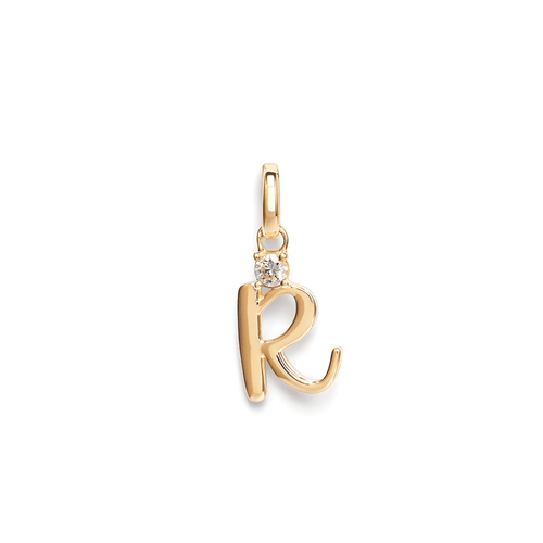 Initial R Pendant with Solitaire 0.05ct Laboratory-Grown Diamond in 9kt Yellow Gold Pendants Bevilles 
