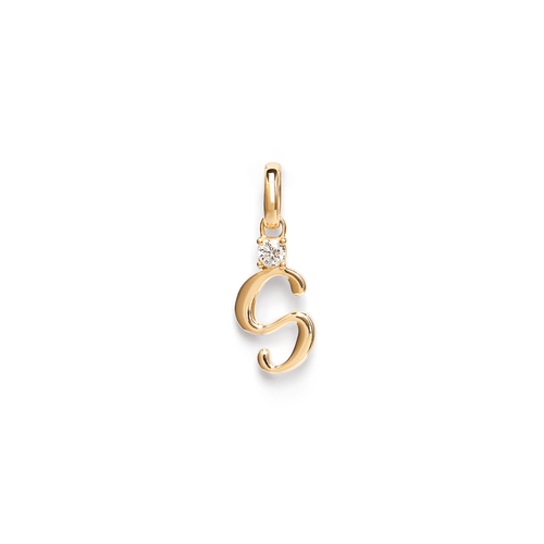 Initial S Pendant with Solitaire 0.05ct Laboratory-Grown Diamond in 9kt Yellow Gold Pendants Bevilles 