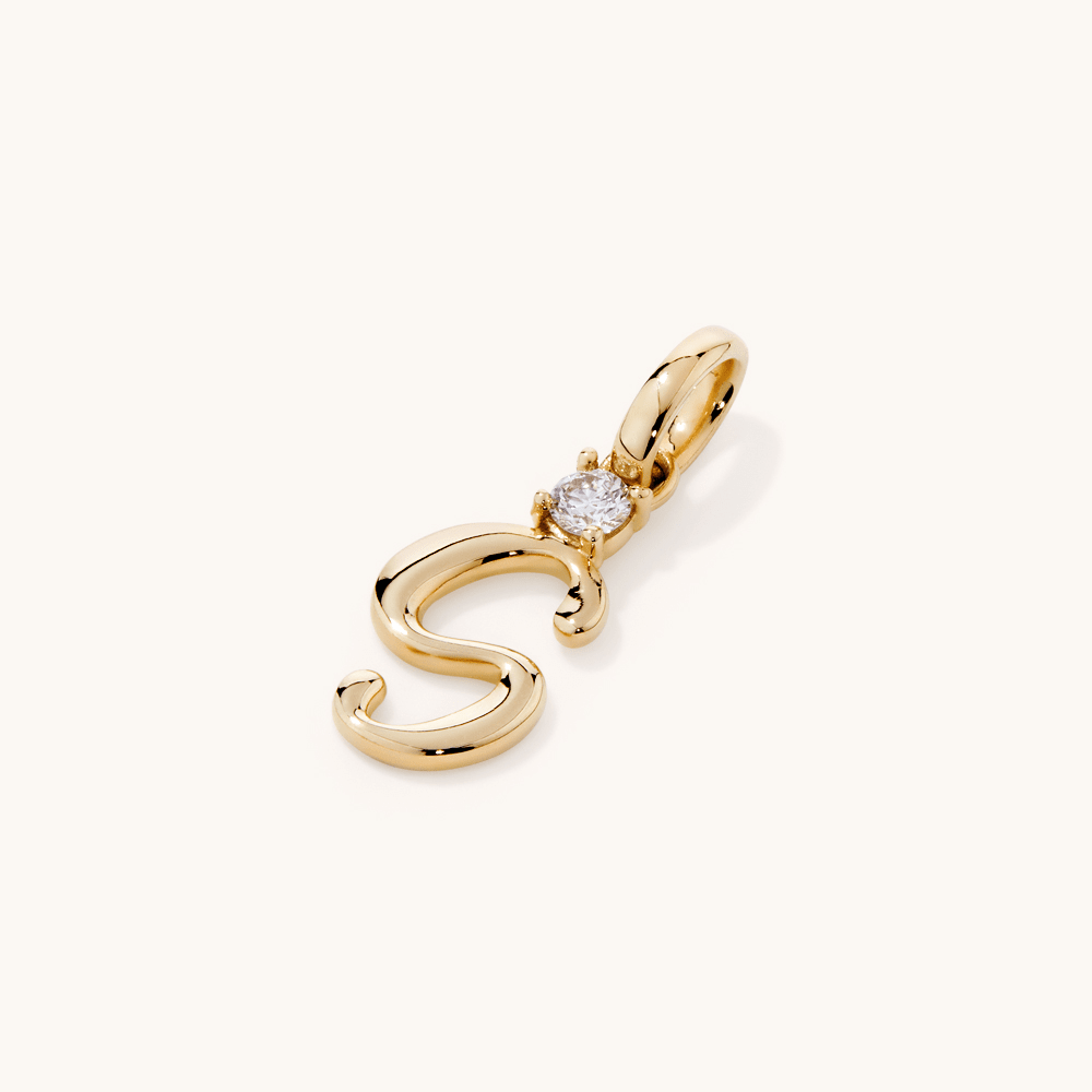 Initial S Pendant with Solitaire 0.05ct Laboratory-Grown Diamond in 9kt Yellow Gold Pendants Bevilles 
