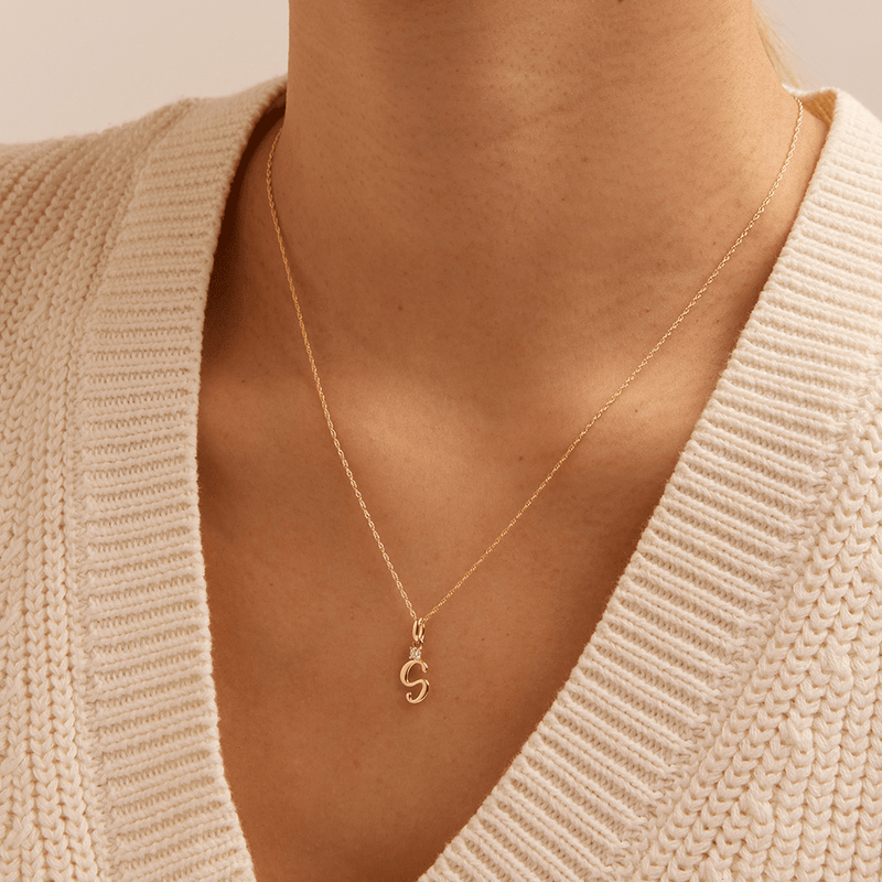 Initial S Pendant with 0.05ct of Laboratory-Grown Diamonds in 9kt Yellow Gold Pendants Bevilles 