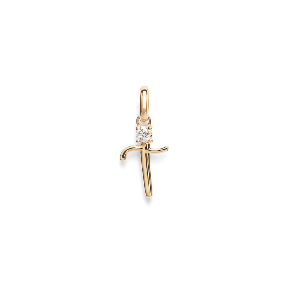 Initial T Pendant with 0.05ct of Laboratory-Grown Diamonds in 9kt Yellow Gold Pendants Bevilles 