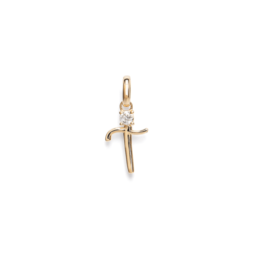 Initial T Pendant with Solitaire 0.05ct Laboratory-Grown Diamond in 9kt Yellow Gold Pendants Bevilles 