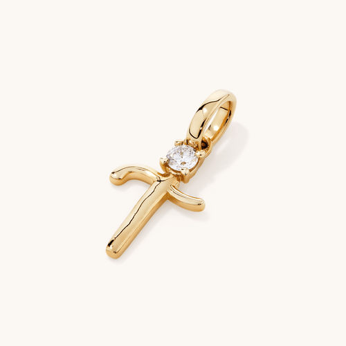 Initial T Pendant with Solitaire 0.05ct Laboratory-Grown Diamond in 9kt Yellow Gold Pendants Bevilles 