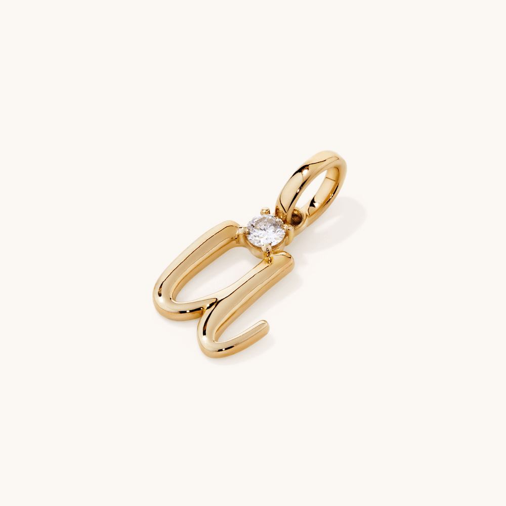 Initial U Pendant with Solitaire 0.05ct Laboratory-Grown Diamond in 9kt Yellow Gold Pendants Bevilles 