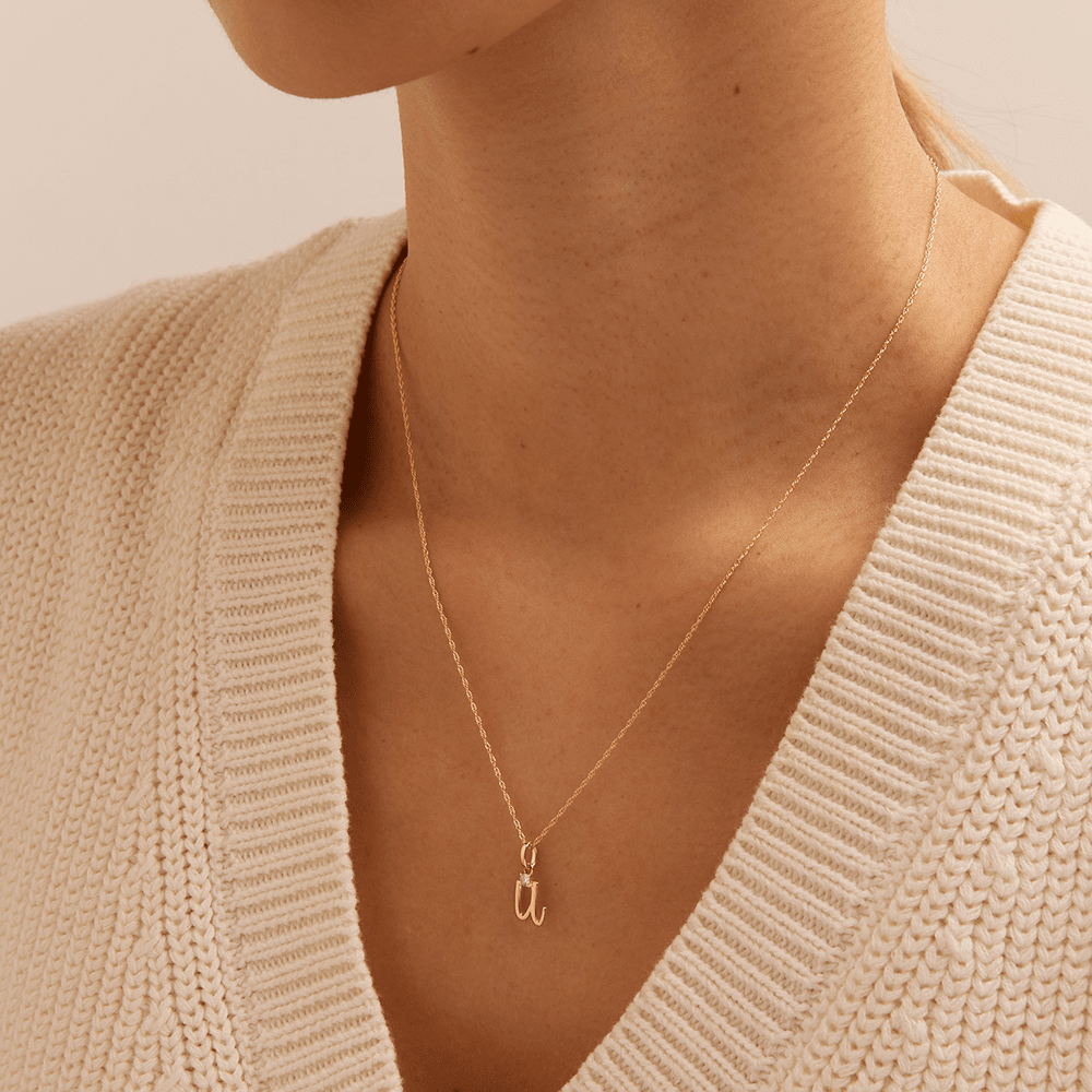 Initial U Pendant with 0.05ct of Laboratory-Grown Diamonds in 9kt Yellow Gold Pendants Bevilles 