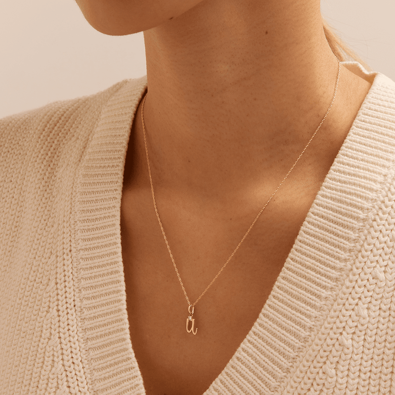 Initial U Pendant with 0.05ct of Laboratory-Grown Diamonds in 9kt Yellow Gold Pendants Bevilles 