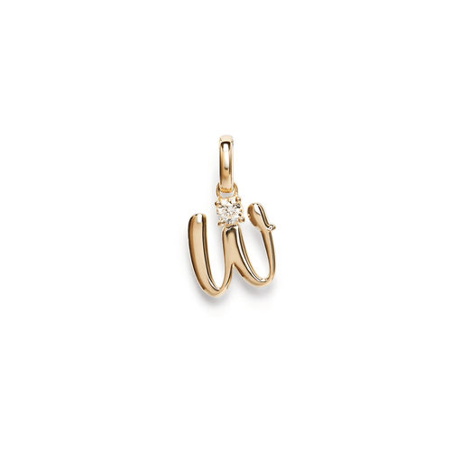 Initial W Pendant with Solitaire 0.05ct Laboratory-Grown Diamond in 9kt Yellow Gold Pendants Bevilles 