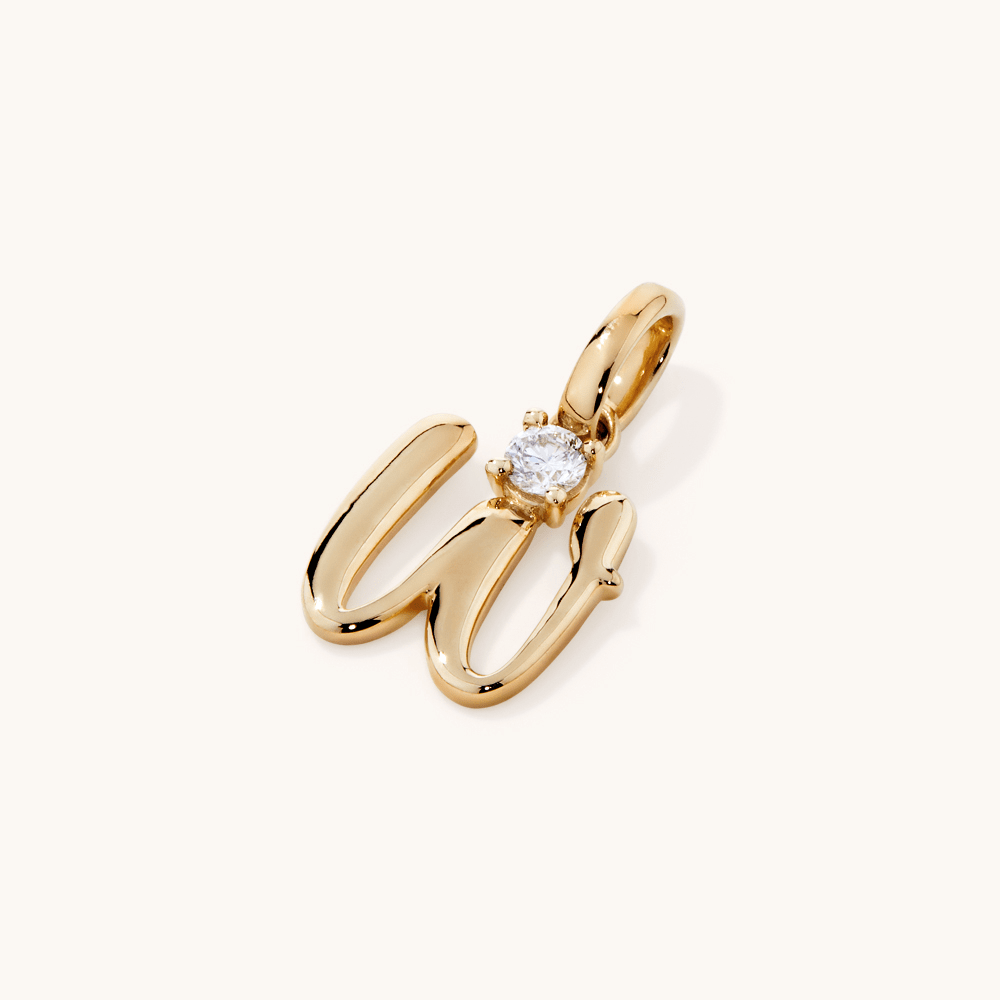Initial W Pendant with Solitaire 0.05ct Laboratory-Grown Diamond in 9kt Yellow Gold Pendants Bevilles 