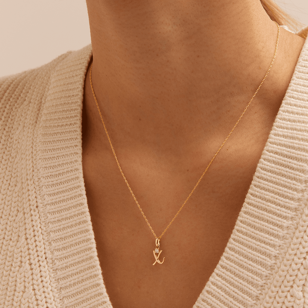 Initial X Pendant with 0.05ct of Laboratory-Grown Diamonds in 9kt Yellow Gold Pendants Bevilles 