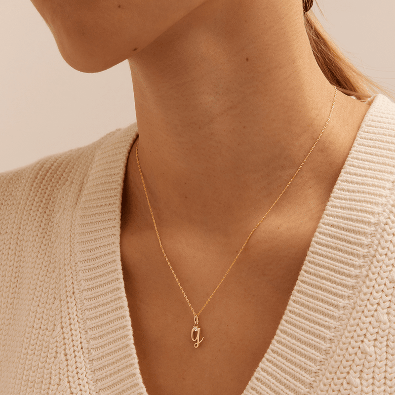 Initial Y Pendant with 0.05ct of Laboratory-Grown Diamonds in 9kt Yellow Gold Pendants Bevilles 