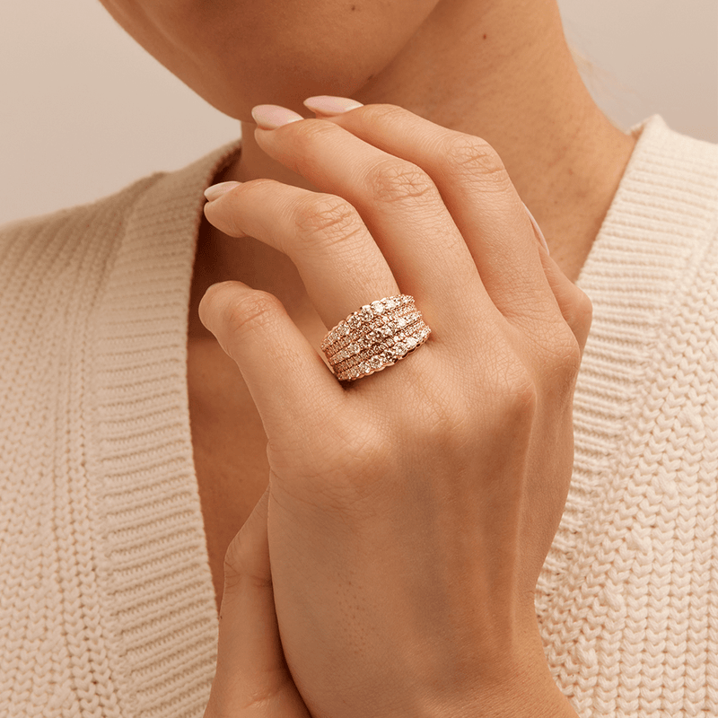 Multirow Dress Ring with 1.98tw of Laboratory-Grown Diamonds in 9kt Yellow Gold Rings Bevilles 