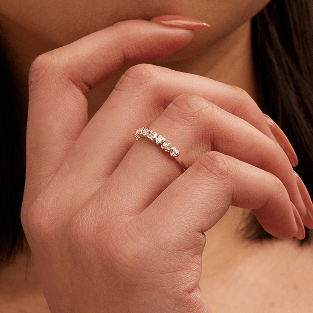 Multi Heart Ring with 0.10tw of Laboratory-Grown Diamonds in Sterling Silver and Platinum Rings Bevilles 
