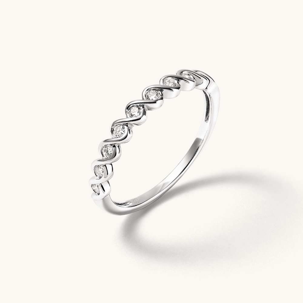 Twist Ring with 0.12tw of Laboratory-Grown Diamonds in Sterling Silver and Platinum Rings Bevilles 