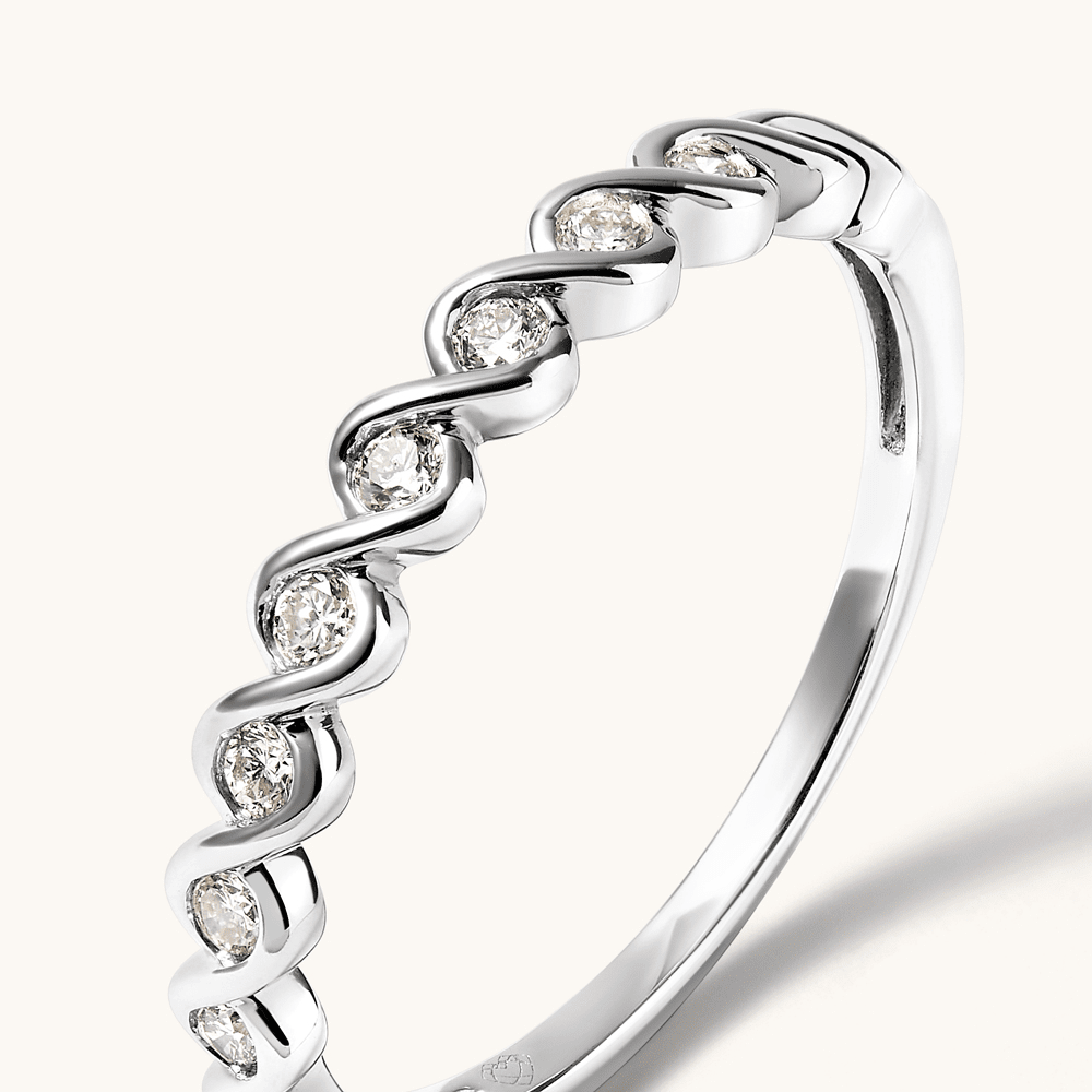 Twist Ring with 0.12tw of Laboratory-Grown Diamonds in Sterling Silver and Platinum Rings Bevilles 