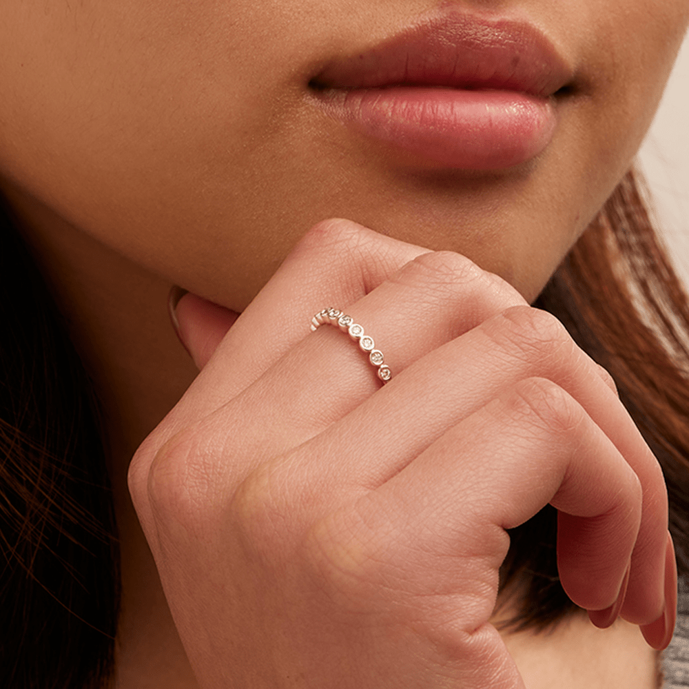 Round Bezel Ring with 0.20tw of Laboratory-Grown Diamonds in Sterling Silver and Platinum Rings Bevilles 