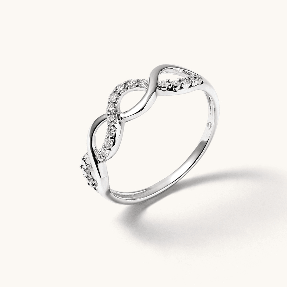 Open Plait Ring with 0.10tw of Laboratory-Grown Diamonds in Sterling Silver and Platinum Rings Bevilles 