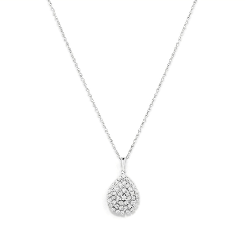 45cm Pear Shaped Pendant Necklace with 0.50tw of Laboratory-Grown Diamonds in Sterling Silver and Platinum Pendants Bevilles 