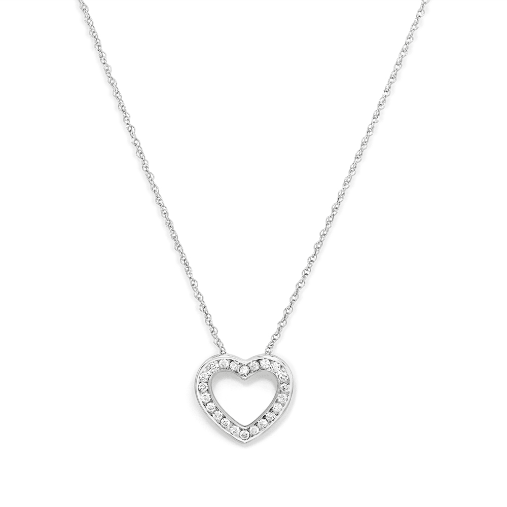 45cm Heart Pendant Necklace with 0.25tw of Laboratory-Grown Diamonds in Sterling Silver and Platinum Pendants Bevilles 