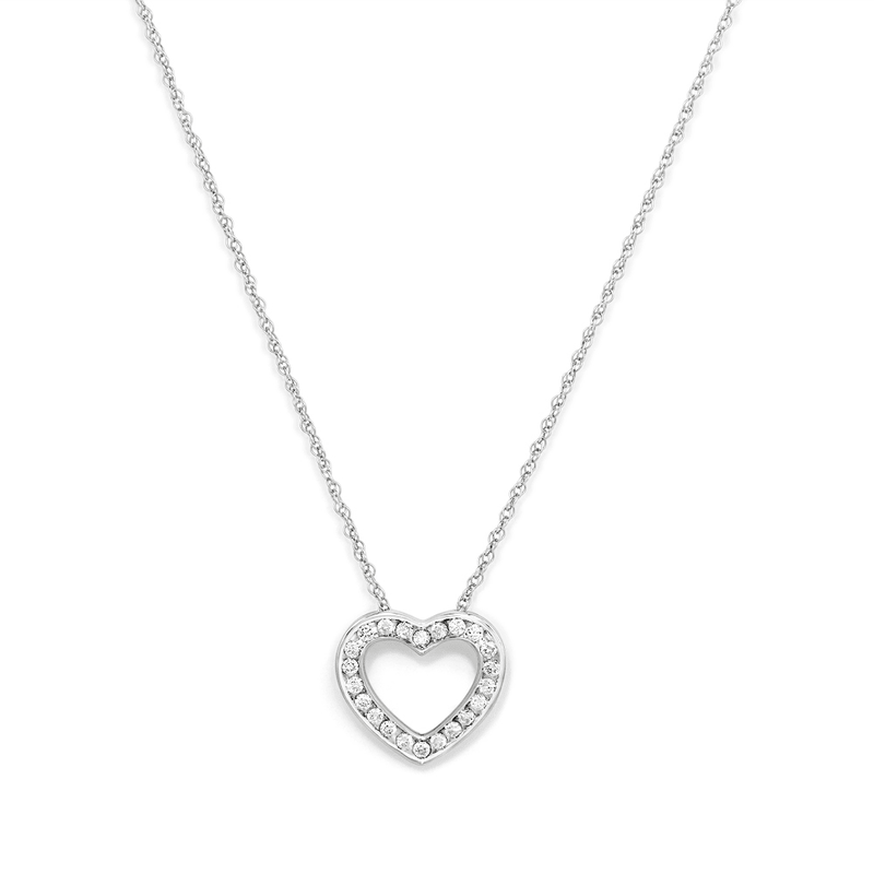 45cm Heart Pendant Necklace with 0.25tw of Laboratory-Grown Diamonds in Sterling Silver and Platinum Pendants Bevilles 