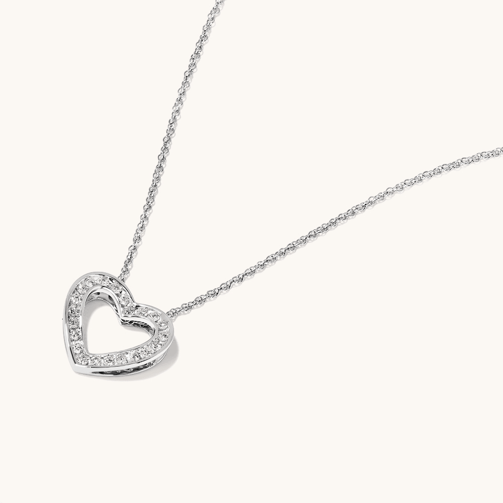 45cm Heart Pendant Necklace with 0.25tw of Laboratory-Grown Diamonds in Sterling Silver and Platinum Necklaces Bevilles 