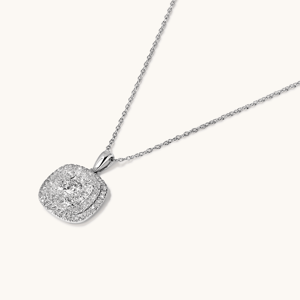 45cm Cushion Shaped Cluster Halo Pendant Necklace with 0.70tw of Laboratory-Grown Diamonds in Sterling Silver and Platinum Necklaces Bevilles 