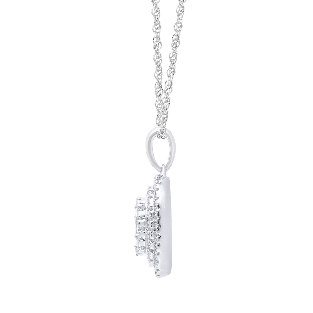 45cm Cushion Shaped Cluster Halo Pendant Necklace with 0.70tw of Laboratory-Grown Diamonds in Sterling Silver and Platinum Pendants Bevilles 