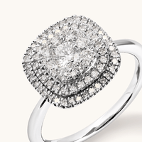 Cushion Shaped Cluster Halo Ring with 0.70tw of Laboratory-Grown Diamonds in Sterling Silver and Platinum Rings Bevilles 