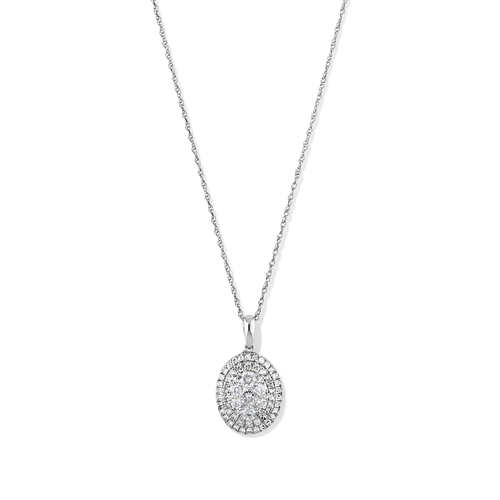 45cm Oval Shaped Cluster Halo Pendant Necklace with 0.75tw of Laboratory-Grown Diamonds in Sterling Silver and Platinum Pendants Bevilles 