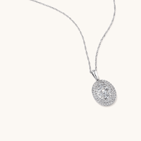45cm Oval Shaped Cluster Halo Pendant Necklace with 0.75tw of Laboratory-Grown Diamonds in Sterling Silver and Platinum Pendants Bevilles 
