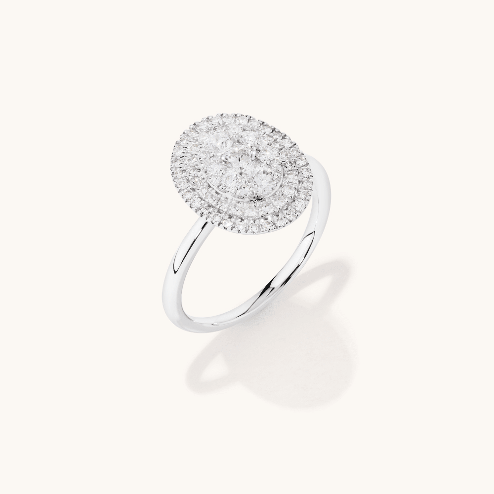 Oval Shaped Cluster Halo Ring with 0.75tw of Laboratory-Grown Diamonds in Sterling Silver and Platinum Rings Bevilles 