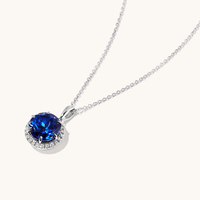 45cm Created Sapphire Necklace with 0.18tw of Laboratory-Grown Diamonds in Sterling Silver and Platinum Necklaces Bevilles 
