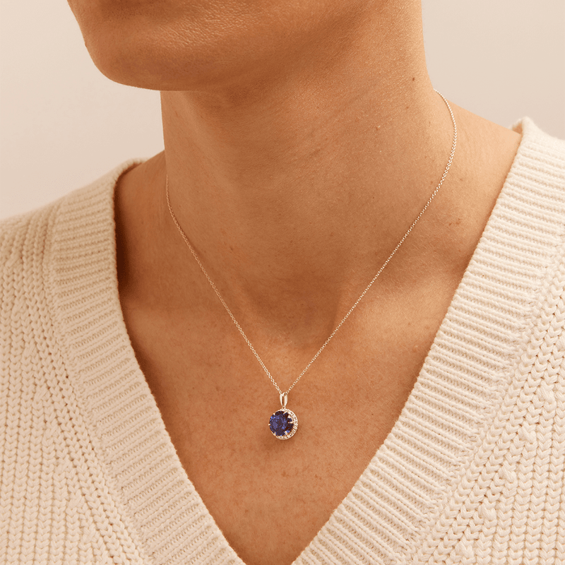 45cm Created Sapphire Necklace with 0.18tw of Laboratory-Grown Diamond