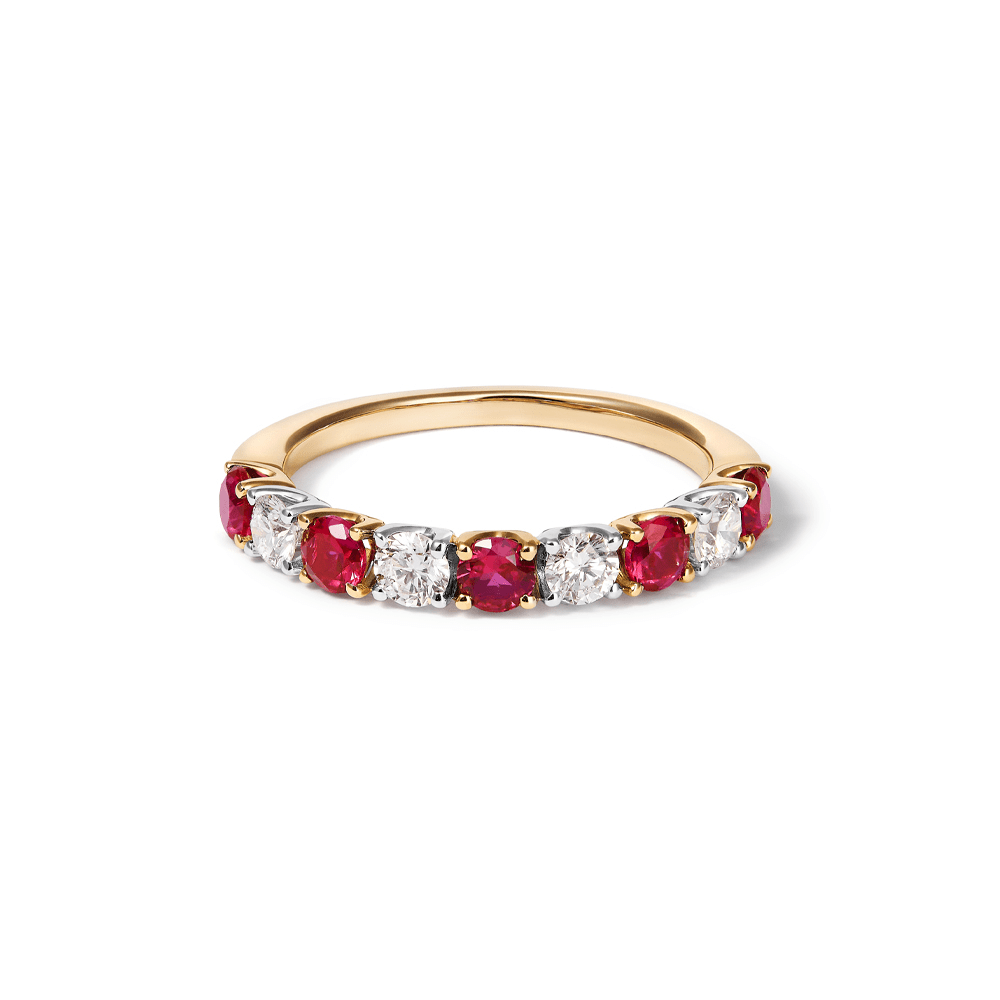 Alternating Created Ruby Ring with 0.40tw of Laboratory-Grown Diamonds in 9kt Yellow Gold Rings Bevilles 