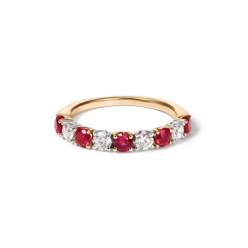 Alternating Created Ruby Ring with 0.40tw of Laboratory-Grown Diamonds in 9kt Yellow Gold Rings Bevilles 