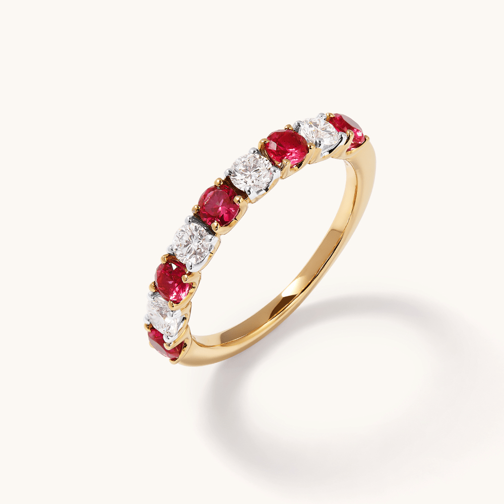Alternating Created Ruby Ring with 0.40tw of Laboratory-Grown Diamonds in 9kt Yellow Gold Rings Bevilles 