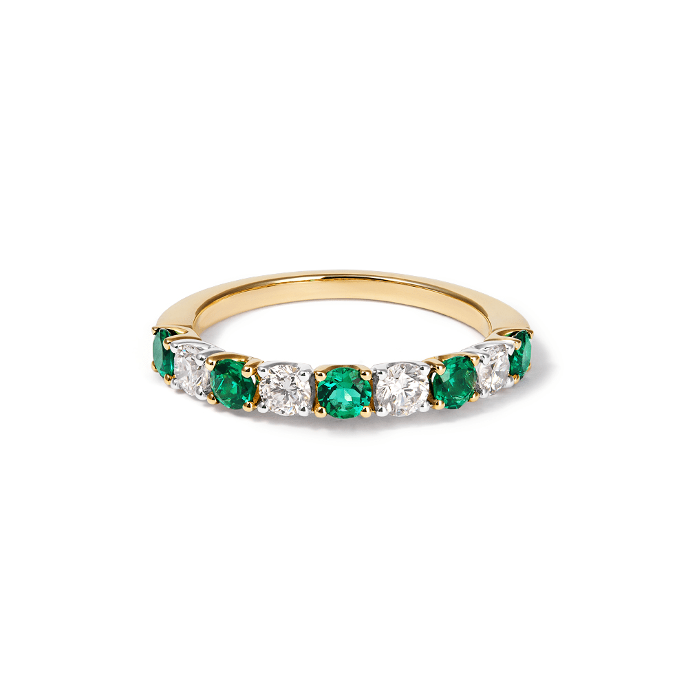 Alternating Created Emerald Ring with 0.40tw of Laboratory-Grown Diamonds in 9kt Yellow Gold Rings Bevilles 