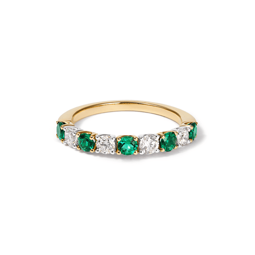 Alternating Created Emerald Ring with 0.40tw of Laboratory-Grown Diamonds in 9kt Yellow Gold Rings Bevilles 