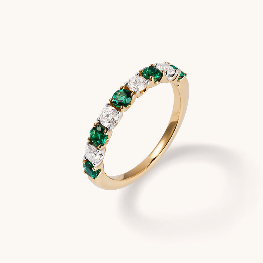 Alternating Created Emerald Ring with 0.40tw of Laboratory-Grown Diamonds in 9kt Yellow Gold Rings Bevilles 