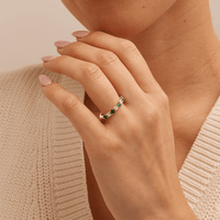 Alternating Created Emerald Ring with 0.40tw of Laboratory-Grown Diamonds in 9kt Yellow Gold Rings Bevilles 