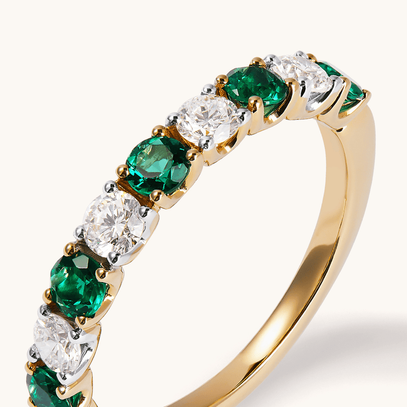 Alternating Created Emerald Ring with 0.40tw of Laboratory-Grown Diamonds in 9kt Yellow Gold Rings Bevilles 