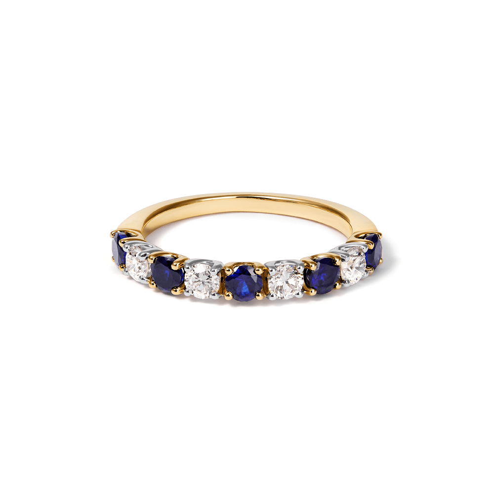 Alternating Created Sapphire Ring with 0.40tw of Laboratory-Grown Diamonds in 9kt Yellow Gold Rings Bevilles 