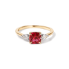 Three Stone Ring with Created Ruby and 0.20tw of Laboratory-Grown Diamonds in 9kt Yellow Gold Rings Bevilles 