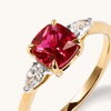 Three Stone Ring with Created Ruby and 0.20tw of Laboratory-Grown Diamonds in 9kt Yellow Gold Rings Bevilles 