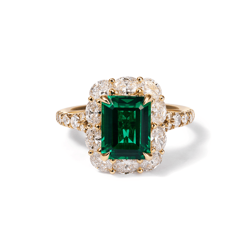 Created Emerald Halo Ring with 1.26tw of Laboratory-Grown Diamonds in 9kt Yellow Gold Rings Bevilles 