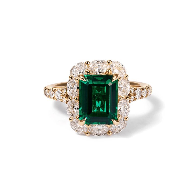 Created Emerald Halo Ring with 1.26tw of Laboratory-Grown Diamonds in 9kt Yellow Gold Rings Bevilles 